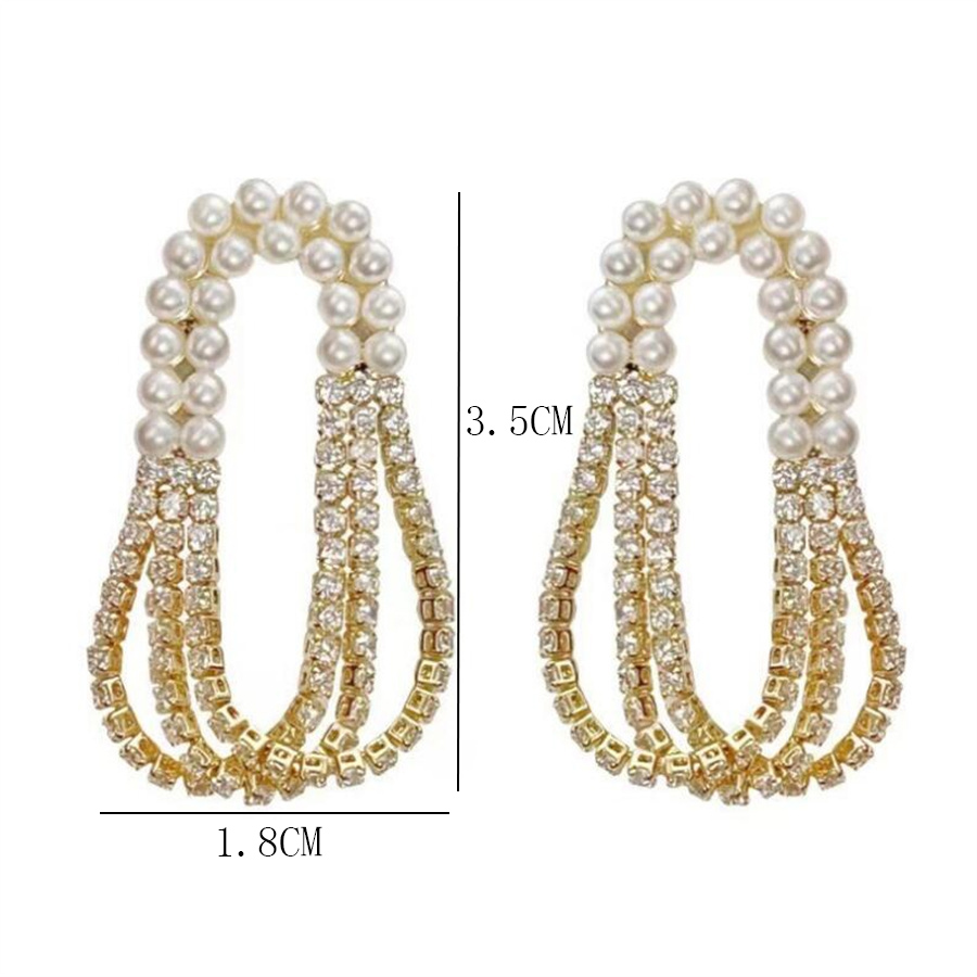 1 Pair Elegant Luxurious Shiny Oval Plating Inlay Copper Artificial Rhinestones Artificial Pearls Drop Earrings display picture 2