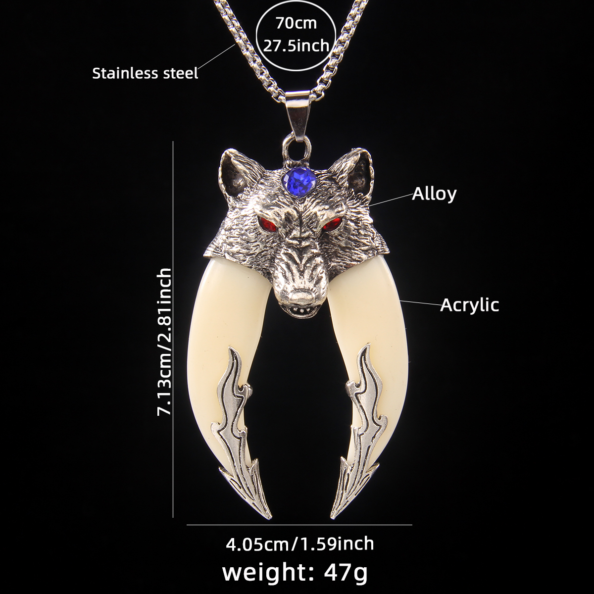 Hip-Hop Retro Wolf 201 Stainless Steel Arylic Zinc Alloy Inlay Acrylic Men's Pendant Necklace display picture 7