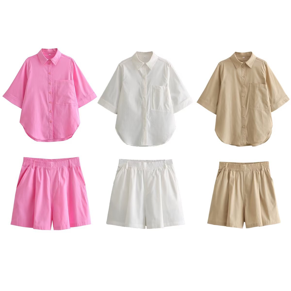Holiday Women's Vacation Solid Color Cotton Pocket Pants Sets Shorts Sets display picture 1
