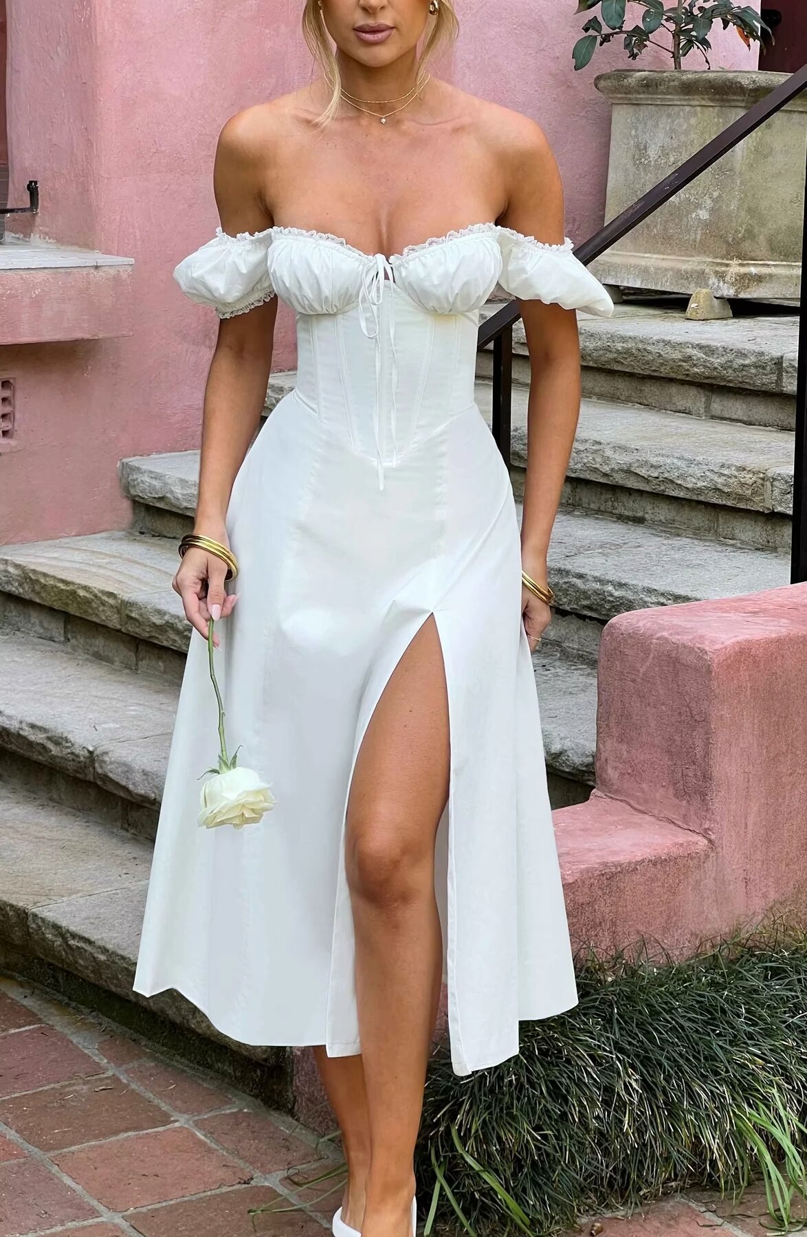 Frau Normales Kleid Britischer Stil Bootshals Reißverschluss Kurzarm Einfarbig Maxi Langes Kleid Ferien display picture 1