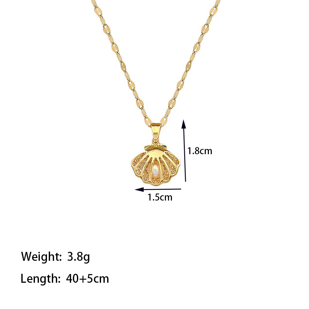 304 Stainless Steel 18K Gold Plated Elegant Simple Style Inlay Shell Artificial Rhinestones Plastic Pendant Necklace display picture 4