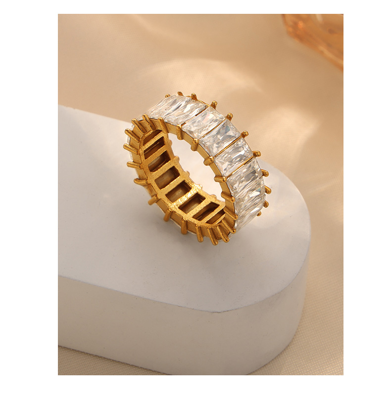 Acero Titanio Chapados en oro de 18k Brillante Geométrico Embutido Circón Anillos display picture 1