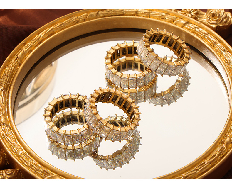 Acero Titanio Chapados en oro de 18k Brillante Geométrico Embutido Circón Anillos display picture 5