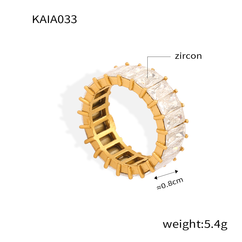 Titan Stahl 18 Karat Vergoldet Glänzend Geometrisch Inlay Zirkon Ringe display picture 6
