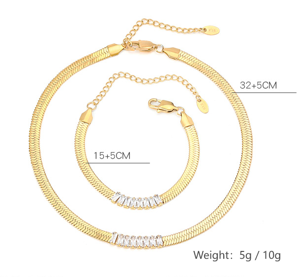 304 Stainless Steel 18K Gold Plated Elegant Glam Inlay Geometric Zircon Bracelets Necklace display picture 7