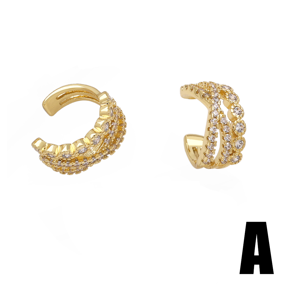 1 Pair Simple Style Geometric Inlay Copper Zircon 18K Gold Plated Ear Cuffs display picture 4