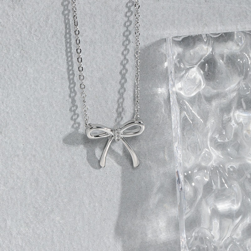 Sterling Silber Elegant Bogenknoten Halskette Mit Anhänger display picture 2