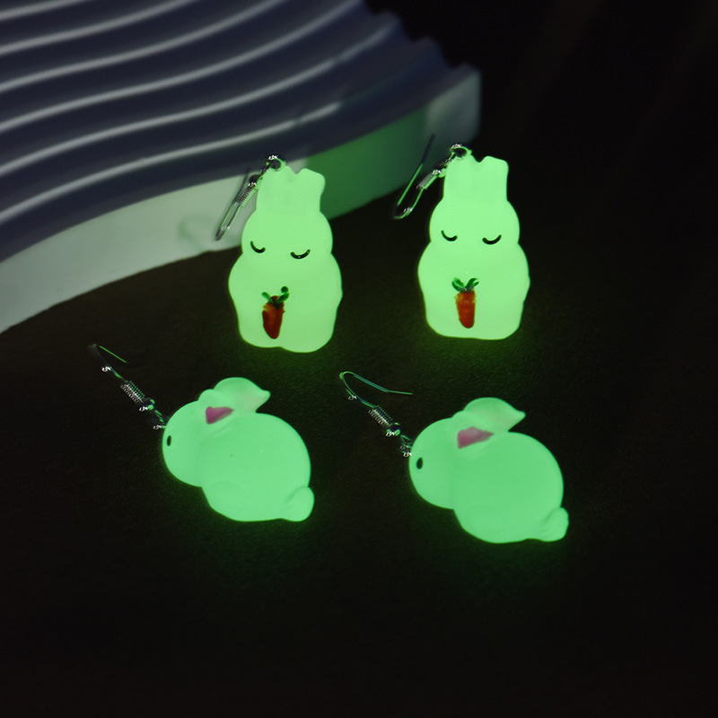 1 Pair IG Style Cute Rabbit Luminous Arylic Resin Drop Earrings display picture 1