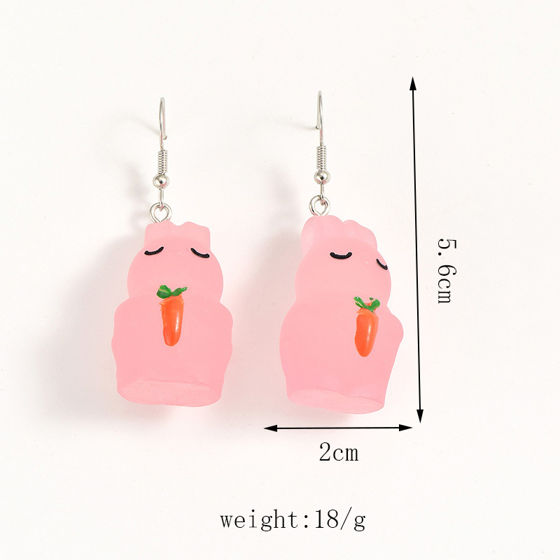 1 Pair IG Style Cute Rabbit Luminous Arylic Resin Drop Earrings display picture 2