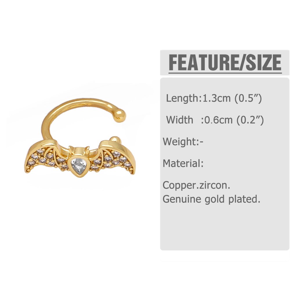 1 Pair Modern Style Simple Style Bat Inlay Copper Zircon 18K Gold Plated Ear Cuffs display picture 1