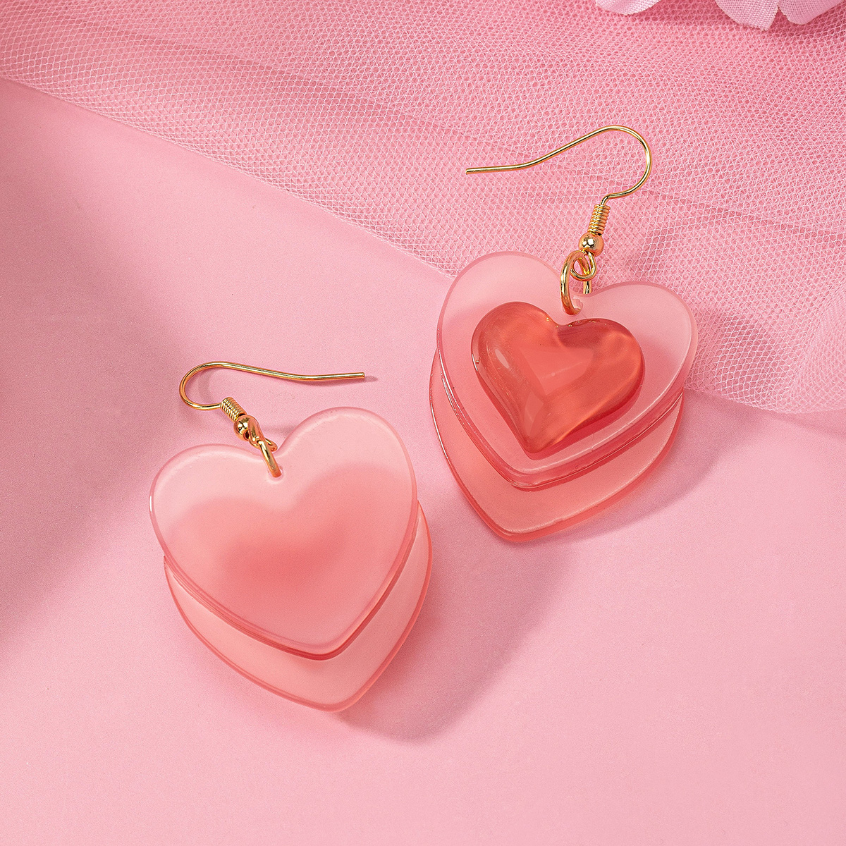 1 Pair Y2K Sweet Heart Shape Arylic Ferroalloy Drop Earrings display picture 3