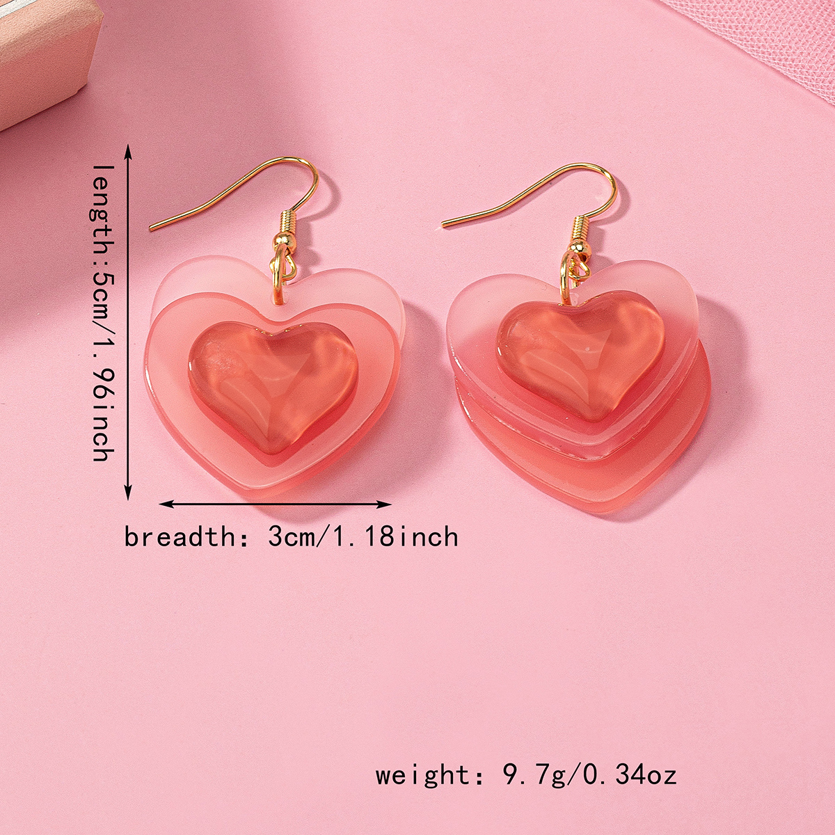 1 Pair Y2K Sweet Heart Shape Arylic Ferroalloy Drop Earrings display picture 4