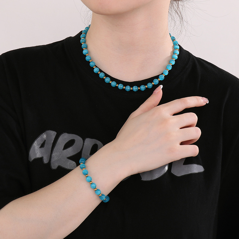 Casual Simple Style Round Natural Stone Turquoise Beaded Unisex Bracelets Necklace display picture 5