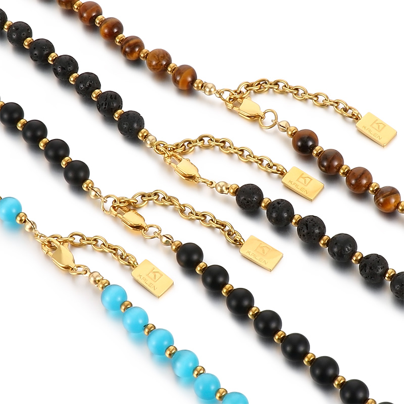Casual Simple Style Round Natural Stone Turquoise Beaded Unisex Bracelets Necklace display picture 9
