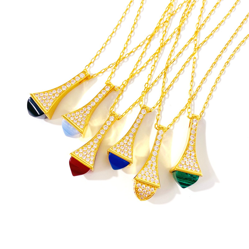Kupfer 18 Karat Vergoldet IG-Stil Pendeln Pyramide Inlay Zirkon Halskette Mit Anhänger display picture 11