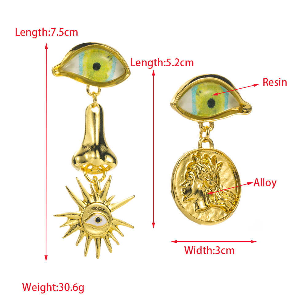 1 Pair Retro Luxurious Round Eye Plating Inlay Alloy Resin Rhinestones Pearl Gold Plated Drop Earrings display picture 3