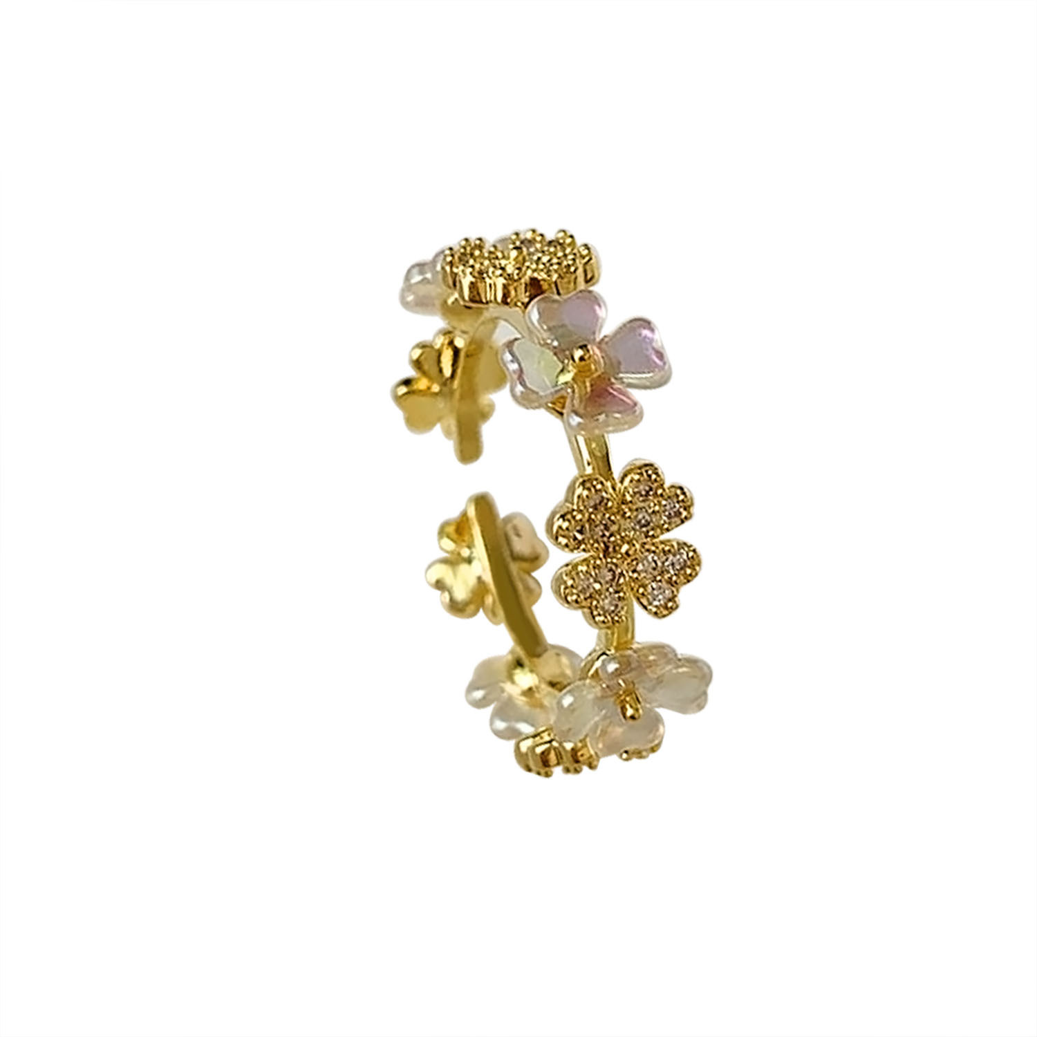 Wholesale Vacation Flower Copper Plating Inlay 18K Gold Plated Zircon Open Rings display picture 1
