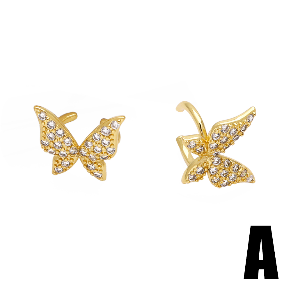 1 Paire Élégant Style Simple Star Fleur Papillon Le Cuivre Zircon Plaqué Or 18K Clips D'oreille display picture 4