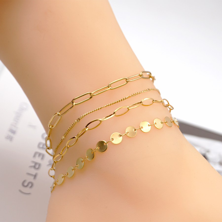 Vacation Simple Style Geometric 304 Stainless Steel Titanium Steel Plating Gold Plated Women's Anklet display picture 2
