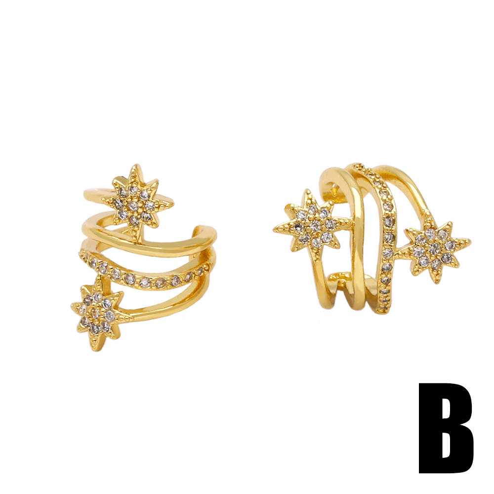 1 Pair Elegant Simple Style Leaf Star Copper Zircon 18K Gold Plated Ear Cuffs display picture 5