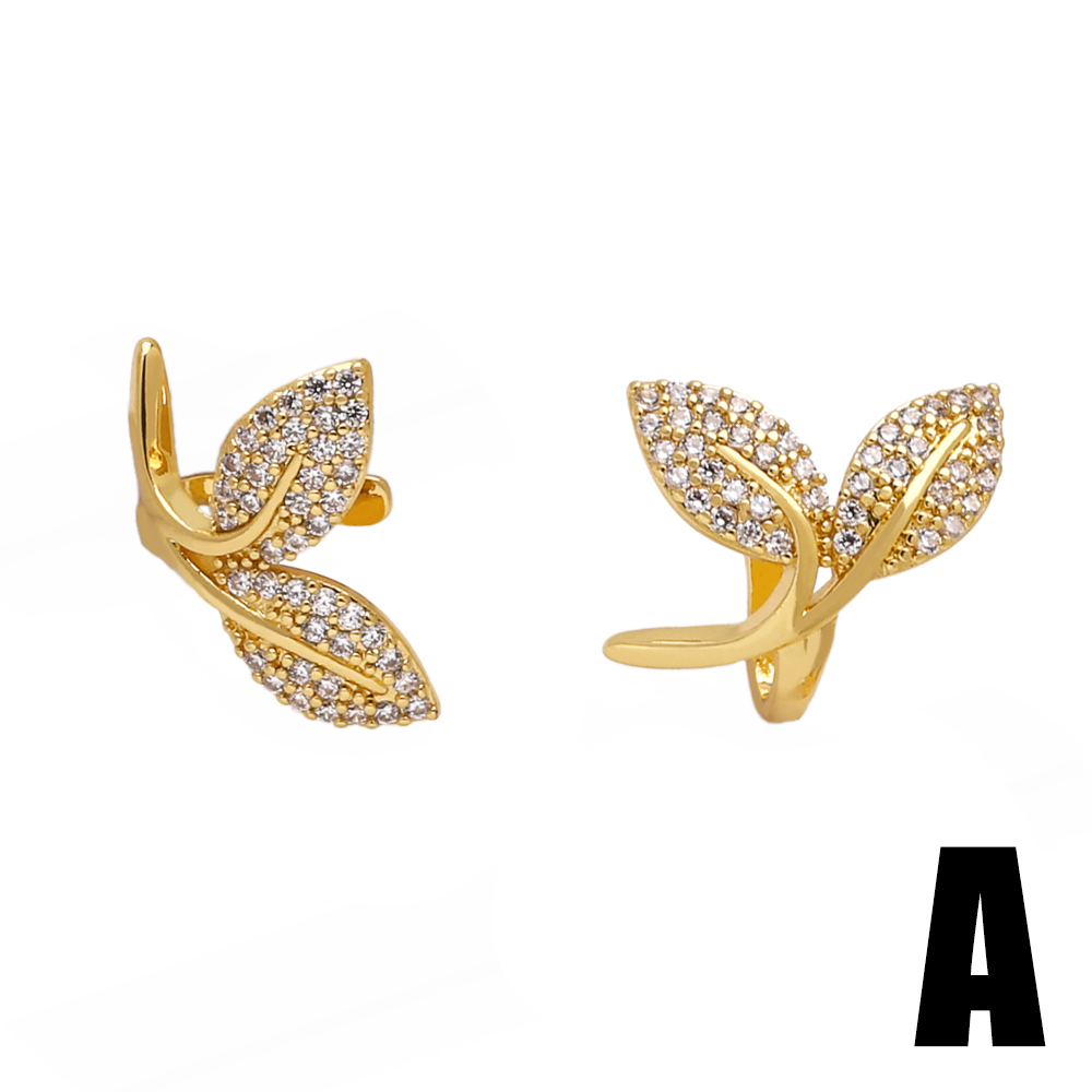 1 Pair Elegant Simple Style Leaf Star Copper Zircon 18K Gold Plated Ear Cuffs display picture 4