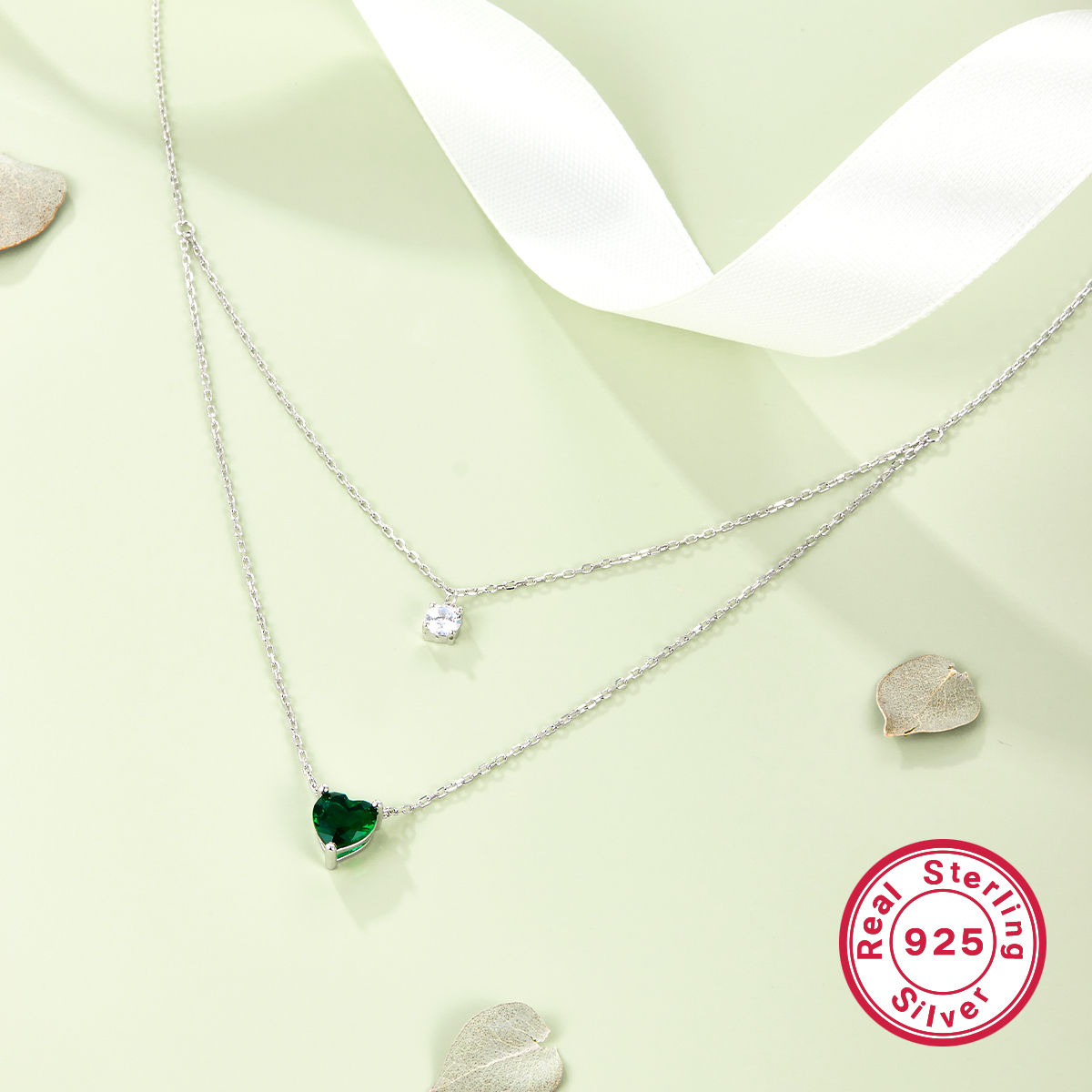 Sterling Silver White Gold Plated Vacation Simple Style Heart Shape Artificial Gemstones Double Layer Necklaces display picture 2