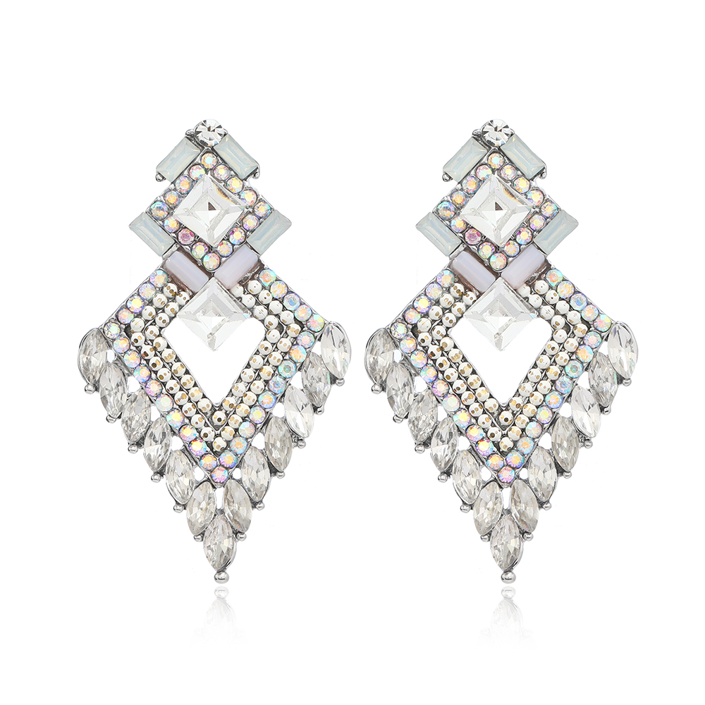 1 Par Elegante Glamour Rombo Aleación Diamantes De Imitación Plateado Pendientes De Gota display picture 1