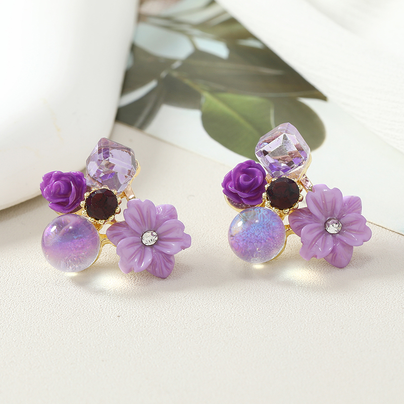 1 Pair Casual Vacation Flower Plating Alloy Rhinestones Ear Studs display picture 3