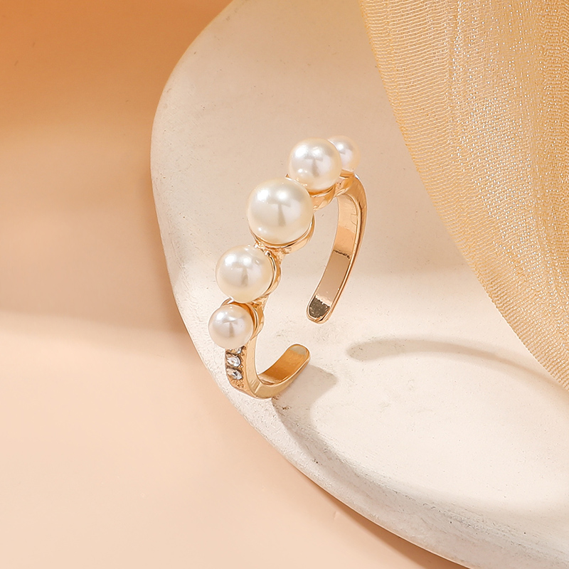 Wholesale Jewelry Elegant Geometric Alloy Pearl Gold Plated Inlay Open Rings display picture 2
