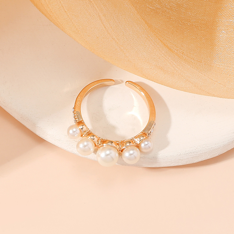 Großhandel Schmuck Elegant Geometrisch Legierung Perle Vergoldet Inlay Offener Ring display picture 3