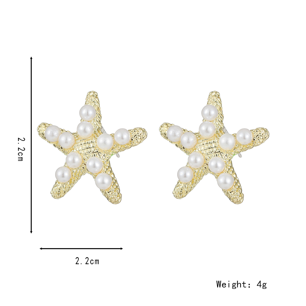 1 Pair Simple Style Starfish Inlay Alloy Artificial Pearls 14K Gold Plated Ear Studs display picture 2