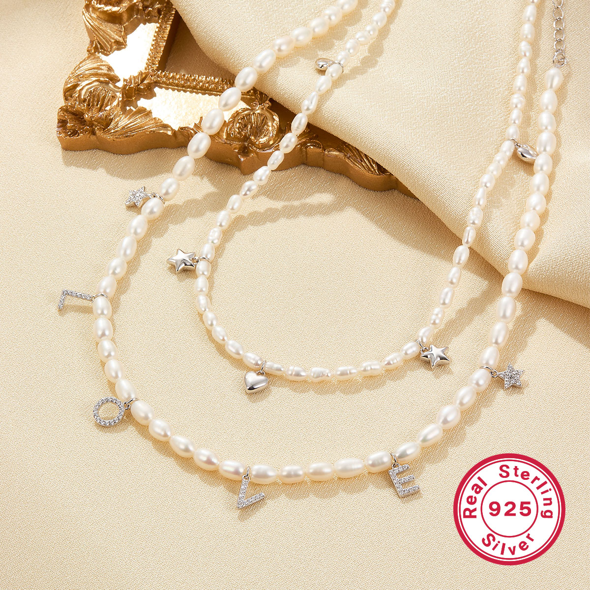 Elegant Brief Perlen Barocke Perlen Sterling Silber Weißgold Plattiert Künstlicher Diamant Perle Perlen Halsband In Masse display picture 3