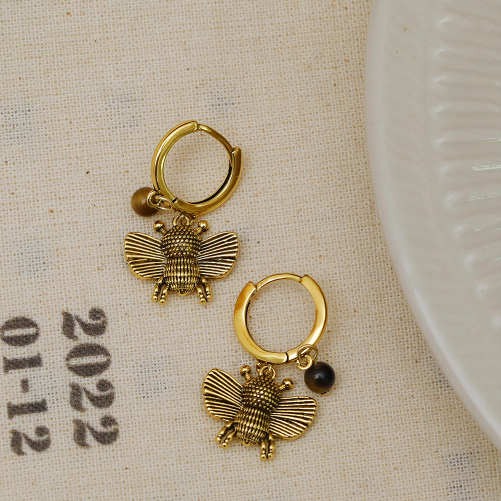 1 Pair Vintage Style Bee Copper 18K Gold Plated Drop Earrings display picture 2