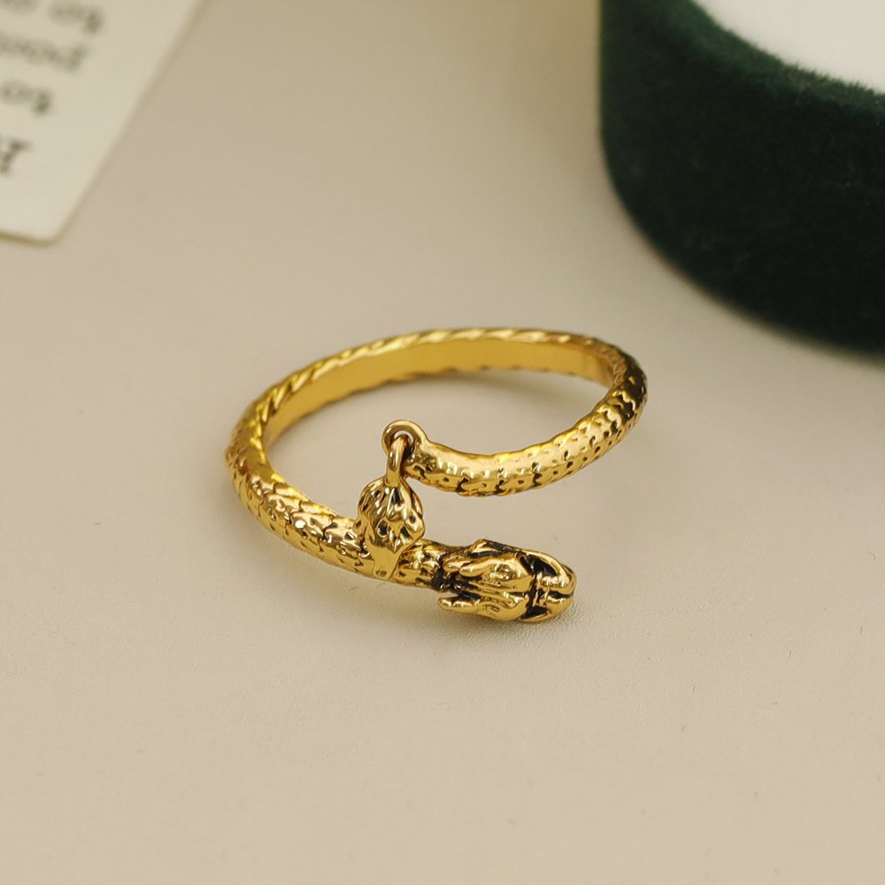 Wholesale Vacation Simple Style Dragon Copper Inlay 18K Gold Plated Zircon Open Rings display picture 3