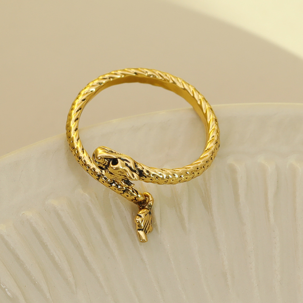 Wholesale Vacation Simple Style Dragon Copper Inlay 18K Gold Plated Zircon Open Rings display picture 4