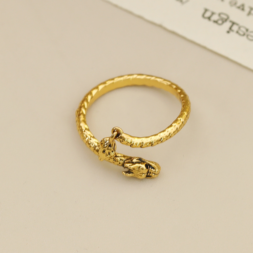 Wholesale Vacation Simple Style Dragon Copper Inlay 18K Gold Plated Zircon Open Rings display picture 6