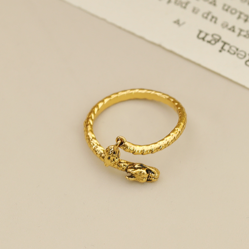 Wholesale Vacation Simple Style Dragon Copper Inlay 18K Gold Plated Zircon Open Rings display picture 7