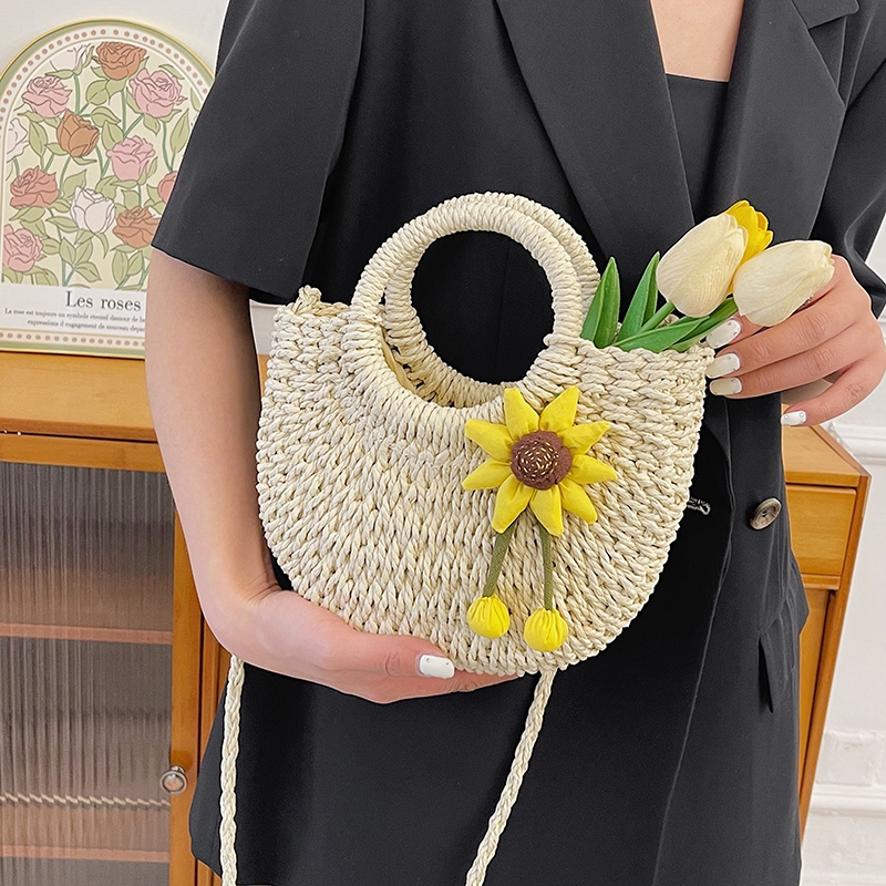 Women's Braid Solid Color Flower Beach Sewing Thread String Handbag display picture 5