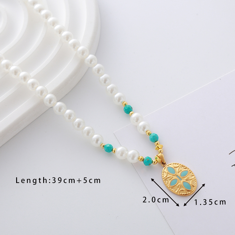Elegant Cute Luxurious Geometric Devil's Eye Stainless Steel Natural Stone Glass Pearl Beaded Inlay Zircon 18K Gold Plated Women's Pendant Necklace display picture 9