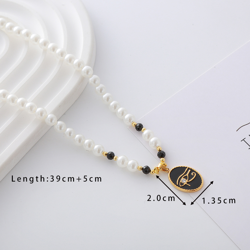 Elegant Cute Luxurious Geometric Devil's Eye Stainless Steel Natural Stone Glass Pearl Beaded Inlay Zircon 18K Gold Plated Women's Pendant Necklace display picture 10