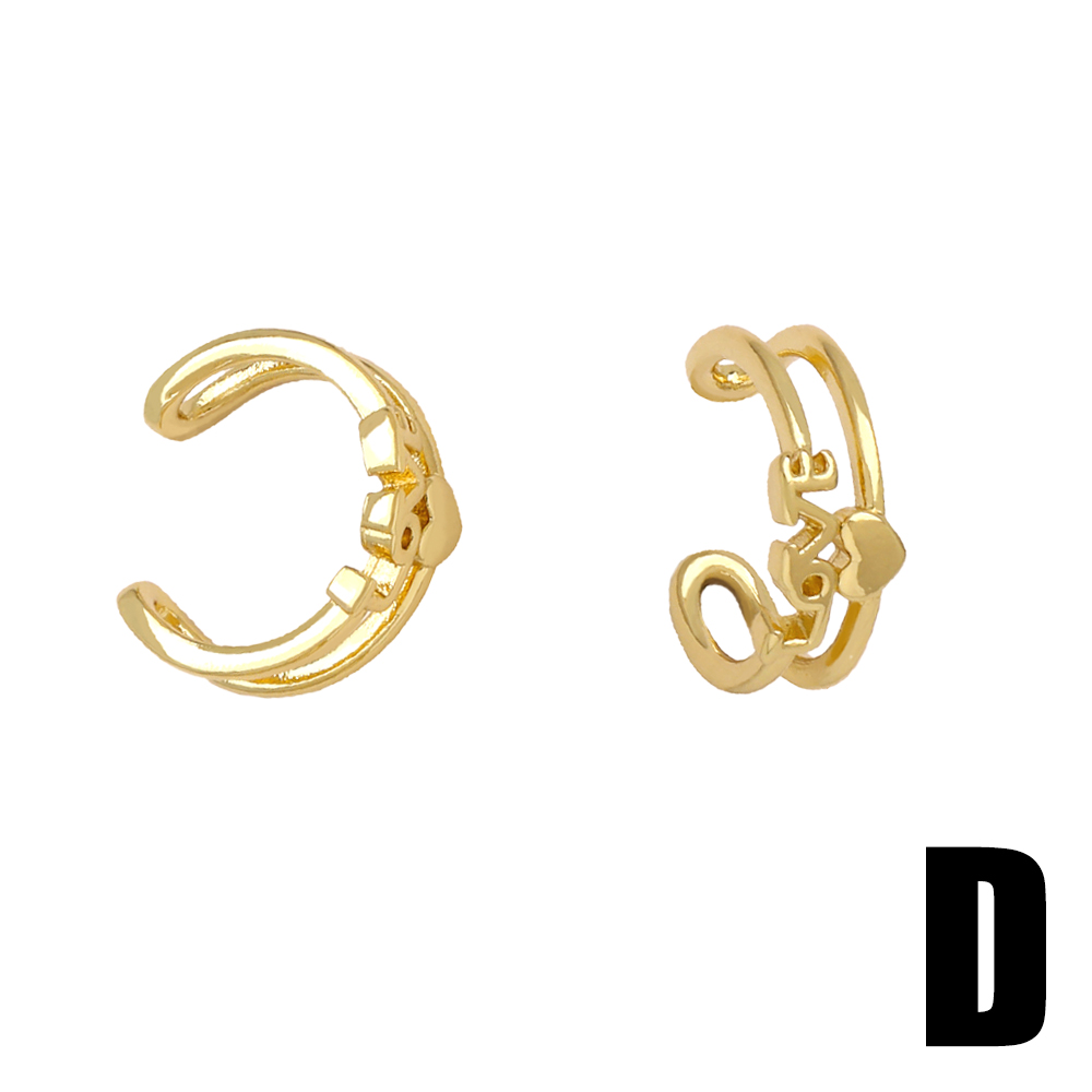 1 Pair Simple Style Geometric Letter Heart Shape Plating Copper 18K Gold Plated Ear Cuffs display picture 7