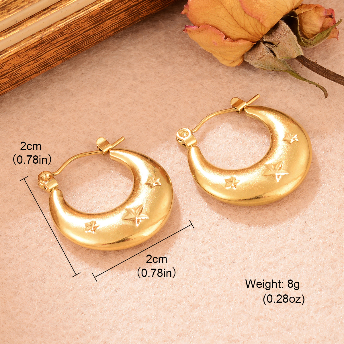 1 Pair Elegant Star Moon Star Water Ripples Stainless Steel Earrings display picture 4