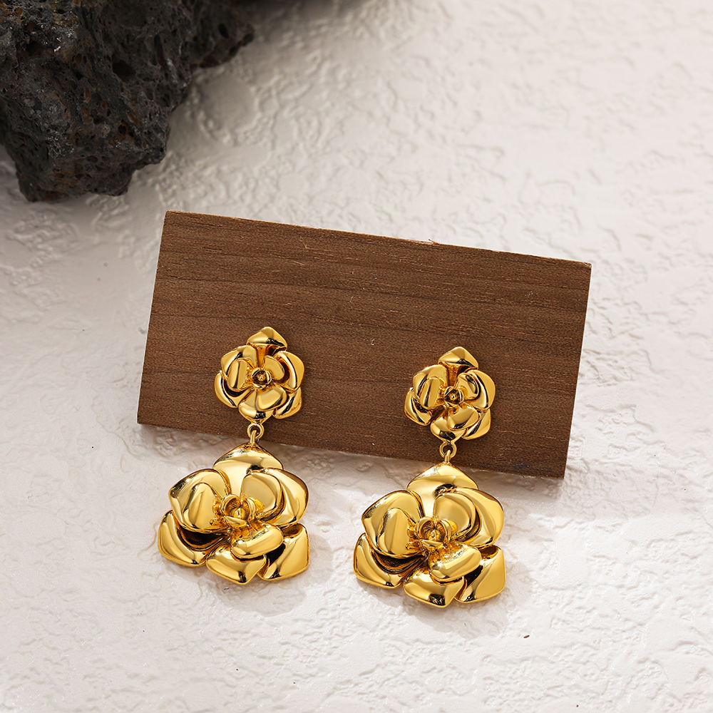 1 Par Elegante Lujoso Rosa Enchapado Cobre Chapados en oro de 18k Pendientes De Gota display picture 3