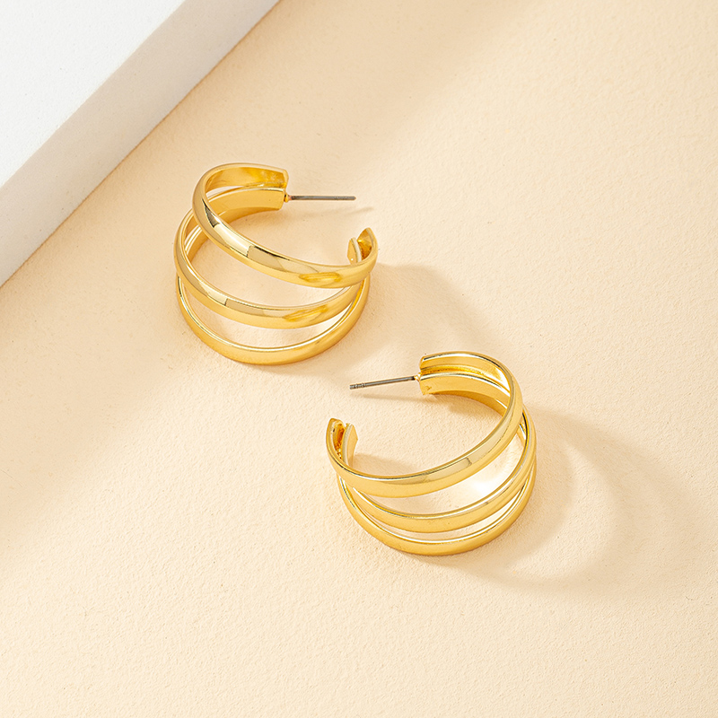 1 Pair Sweet Classic Style Commute Lines Layered Alloy 14K Gold Plated Ear Studs display picture 3