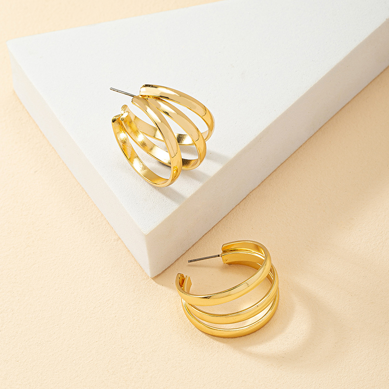 1 Pair Sweet Classic Style Commute Lines Layered Alloy 14K Gold Plated Ear Studs display picture 2