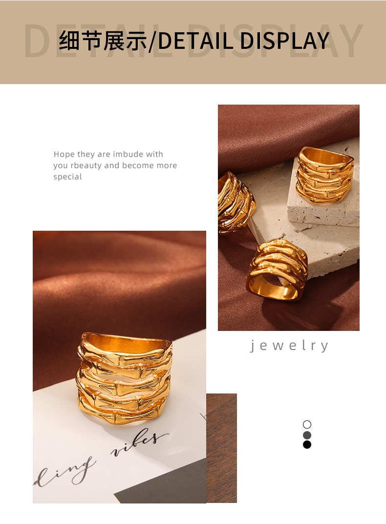 Titanium Steel 18K Gold Plated Casual Simple Style Bamboo Patchwork Plating Rings display picture 2
