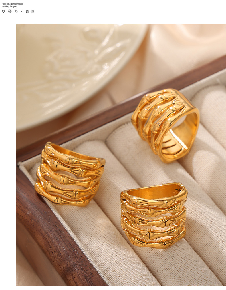 Titanium Steel 18K Gold Plated Casual Simple Style Bamboo Patchwork Plating Rings display picture 4