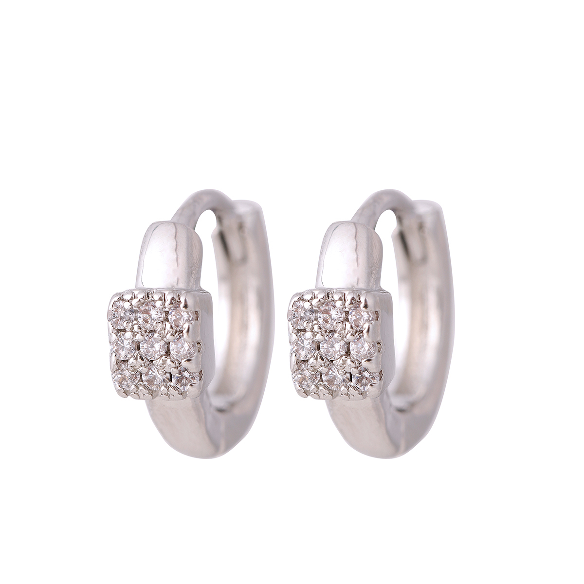 1 Pair Elegant Simple Style Square Copper Zircon White Gold Plated Hoop Earrings display picture 1