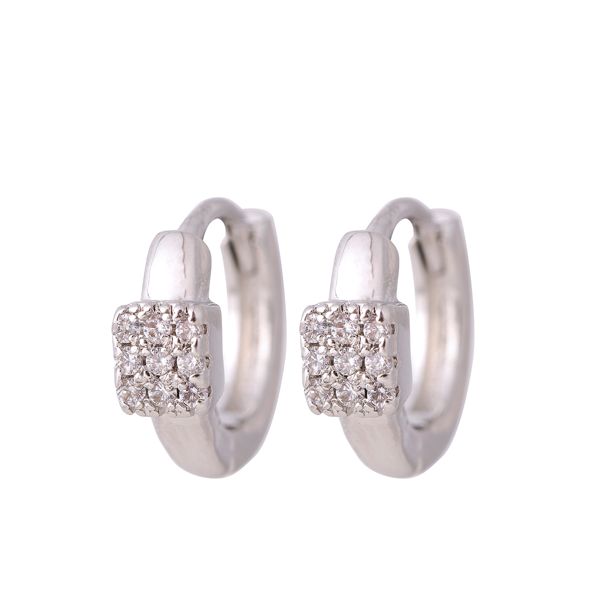 1 Par Elegante Estilo Simple Cuadrado Cobre Circón Blanco Oro Plateado Pendientes De Aro display picture 1