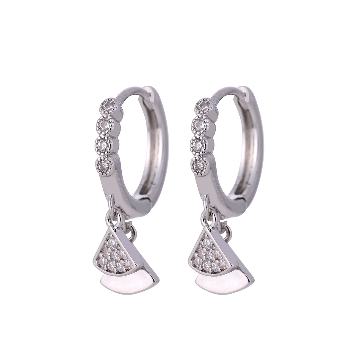 1 Pair Elegant Solid Color Sector Steel Zircon White Gold Plated Drop Earrings display picture 1